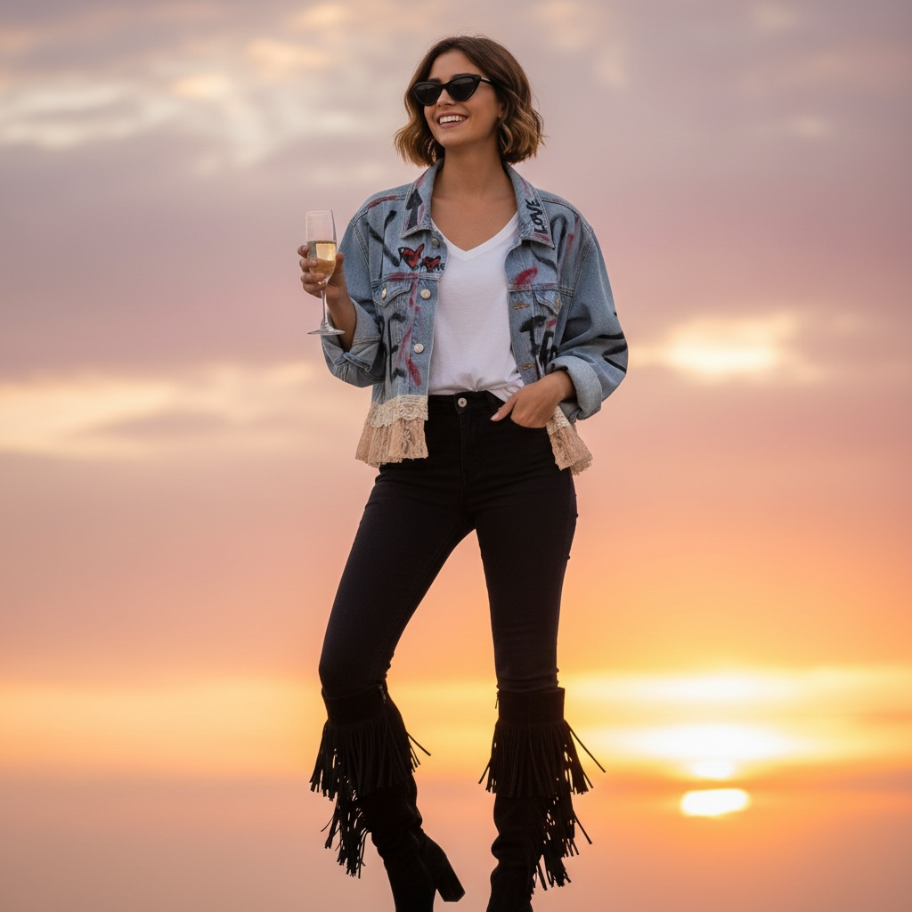 Campera intervenida “Vivila como se te dé la gana” – Denim + Encaje