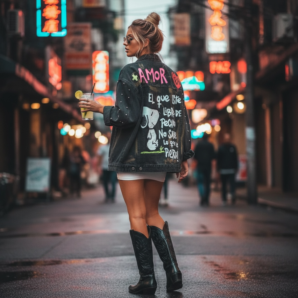 Campera de Jean Pintada a Mano con Tachas