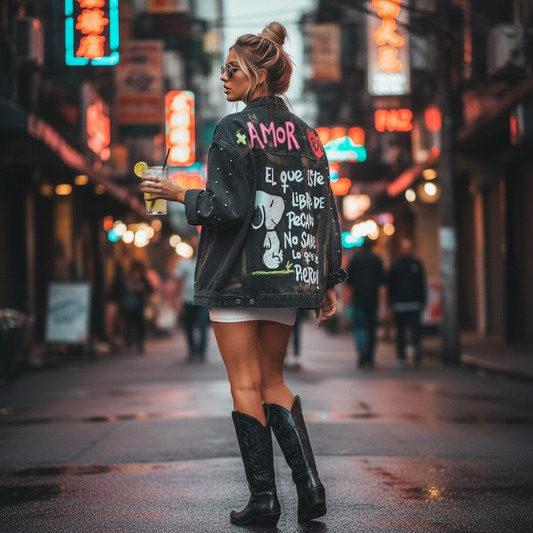 Campera de Jean Pintada a Mano con Tachas