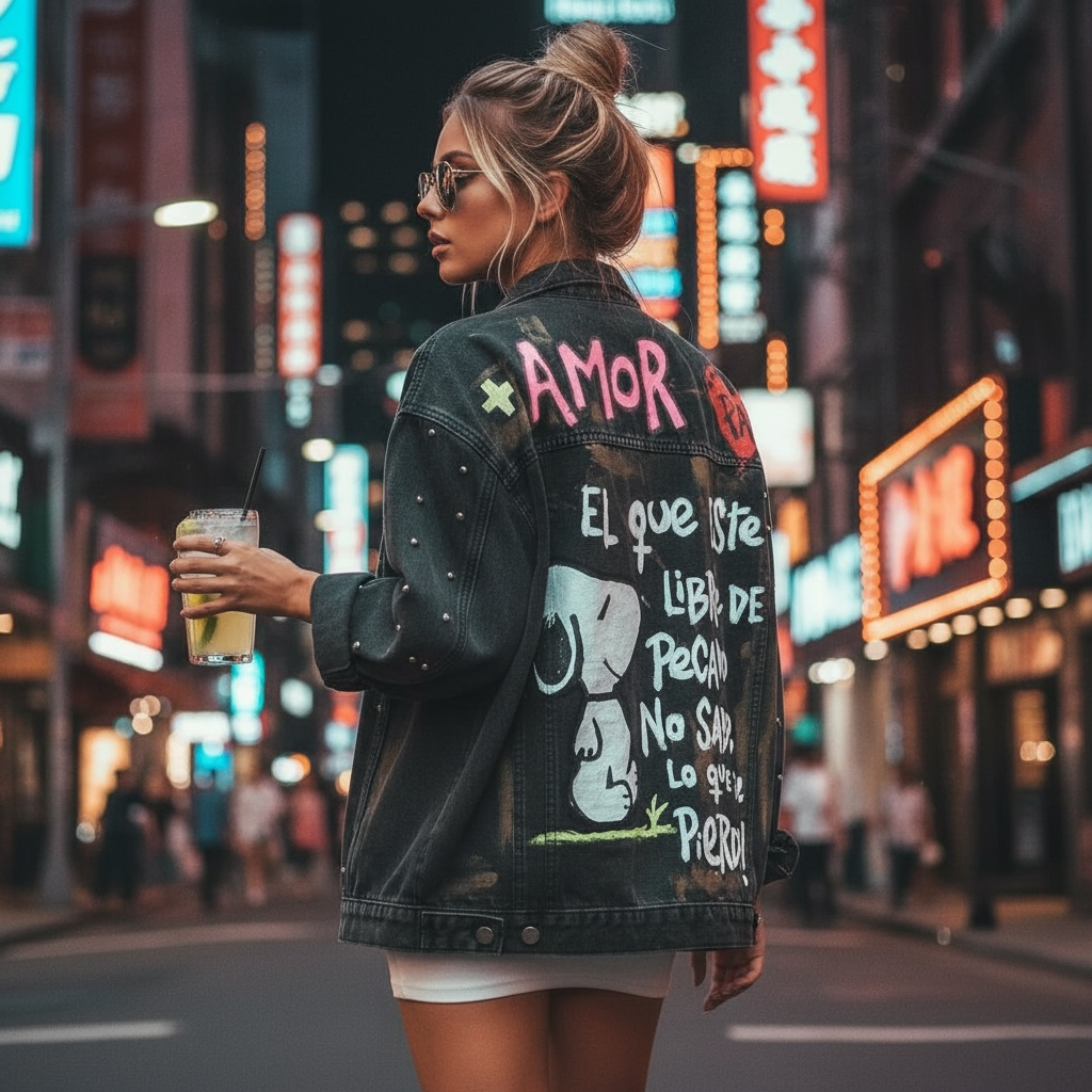 Campera de Jean Pintada a Mano con Tachas