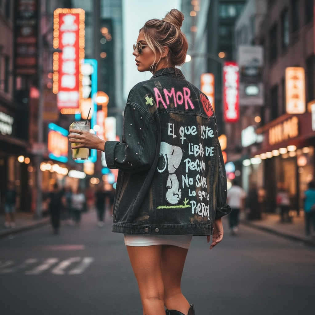 Campera de Jean Pintada a Mano con Tachas