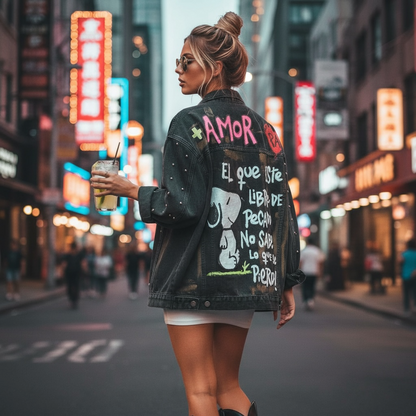 Campera de Jean Pintada a Mano con Tachas