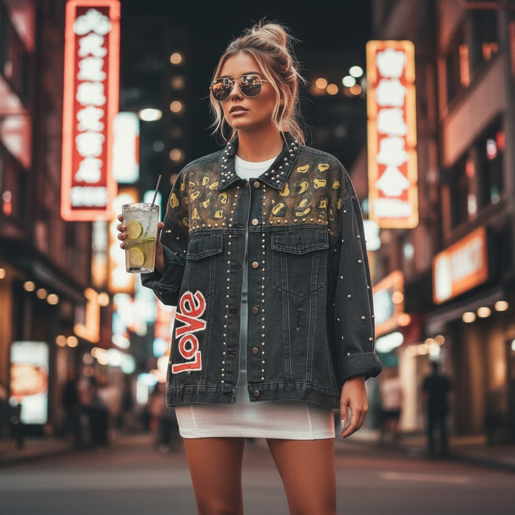 Campera de Jean Pintada a Mano con Tachas