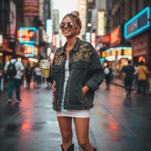 Campera de Jean Pintada a Mano con Tachas