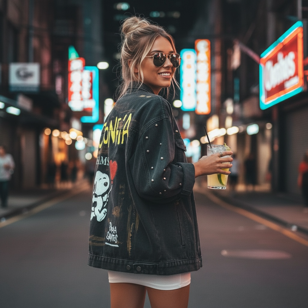 Campera de Jean Pintada a Mano con Tachas