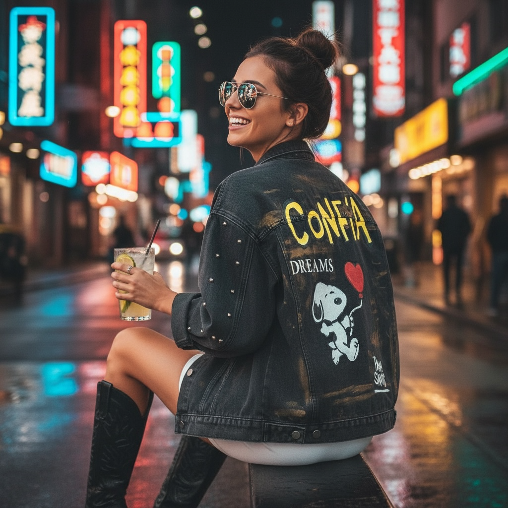 Campera de Jean Pintada a Mano con Tachas