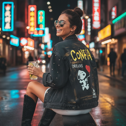 Campera de Jean Pintada a Mano con Tachas