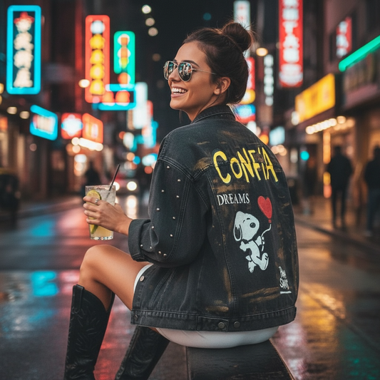 Campera de Jean Pintada a Mano con Tachas