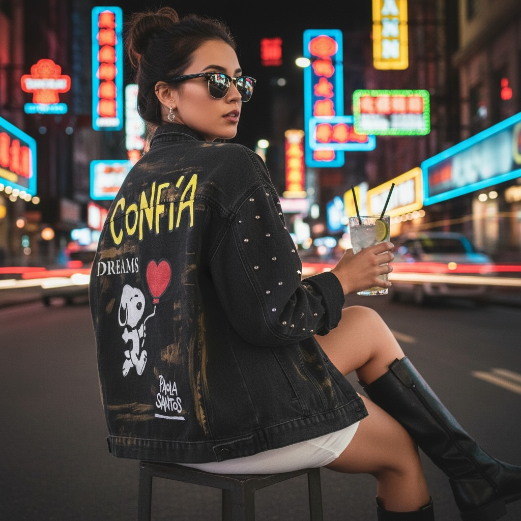 Campera de Jean Pintada a Mano con Tachas