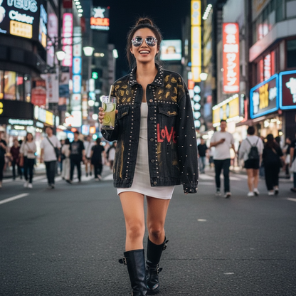 Campera de Jean Pintada a Mano con Tachas