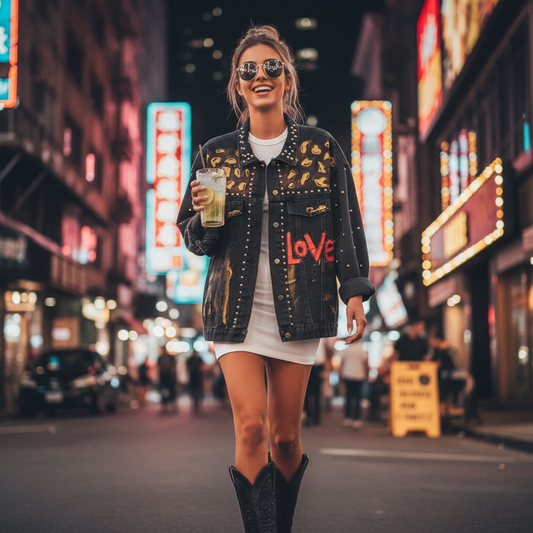 Campera de Jean Pintada a Mano con Tachas