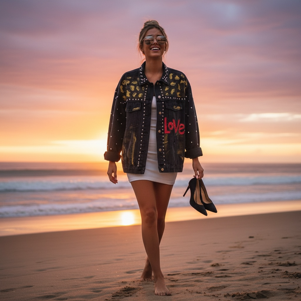 Campera de Jean Pintada a Mano con Tachas