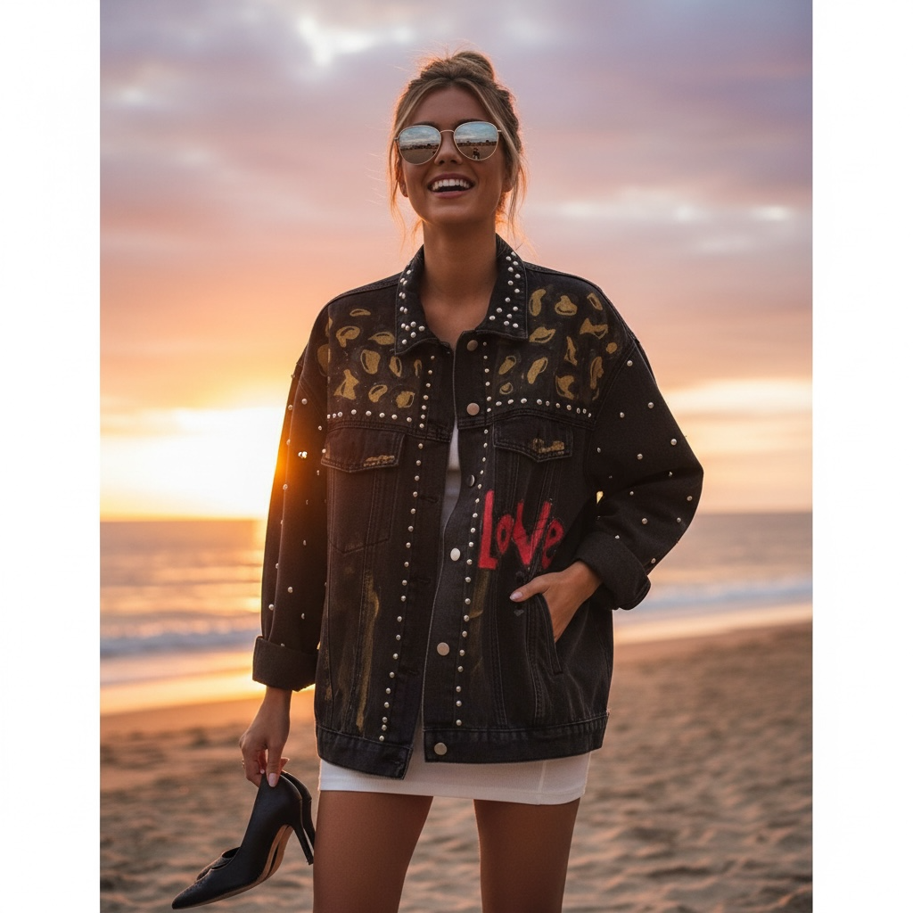 Campera de Jean Pintada a Mano con Tachas