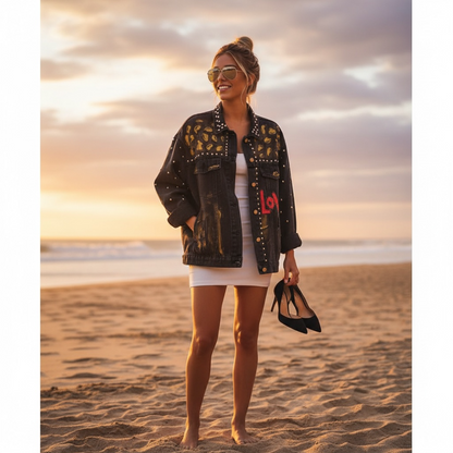 Campera de Jean Pintada a Mano con Tachas