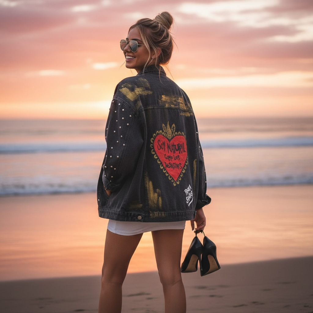 Campera de Jean Pintada a Mano con Tachas