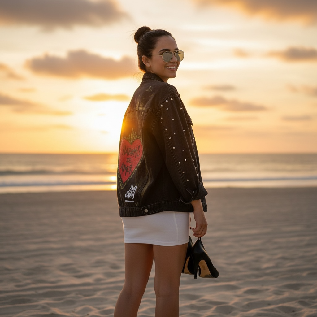 Campera de Jean Pintada a Mano con Tachas