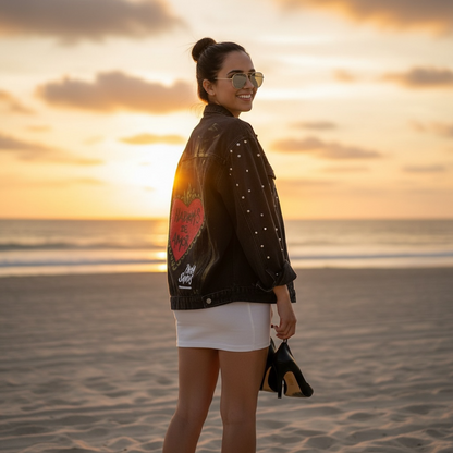 Campera de Jean Pintada a Mano con Tachas