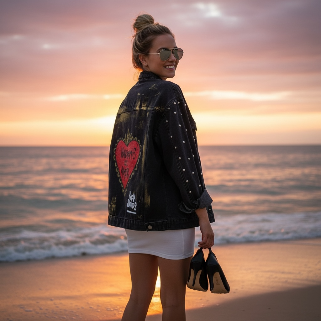 Campera de Jean Pintada a Mano con Tachas