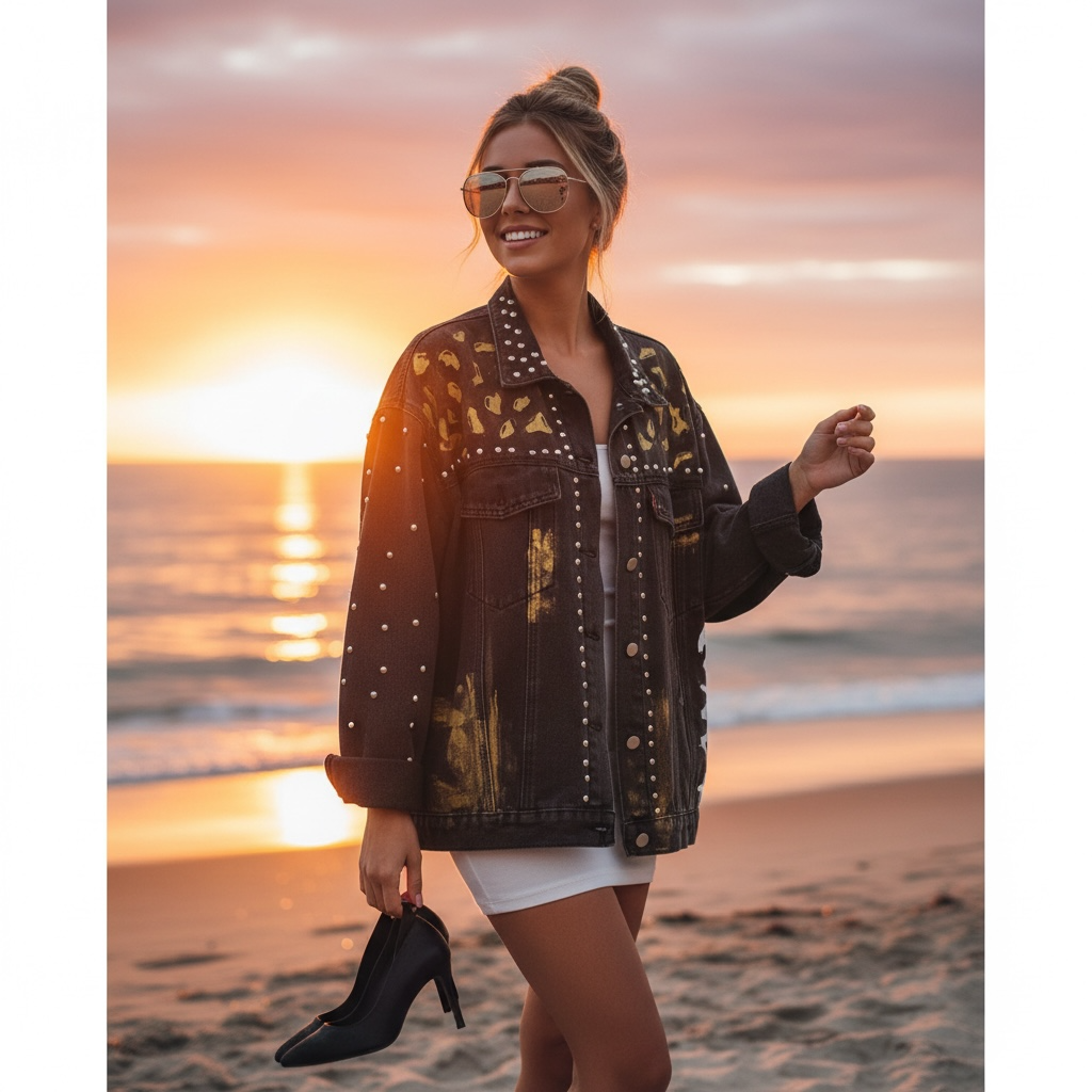 Campera de Jean Pintada a Mano con Tachas