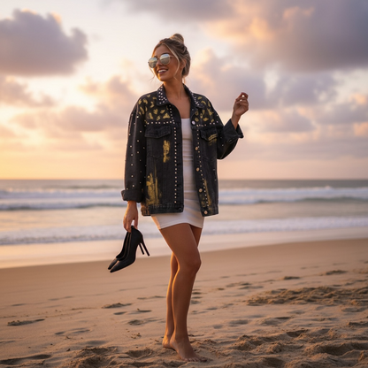 Campera de Jean Pintada a Mano con Tachas