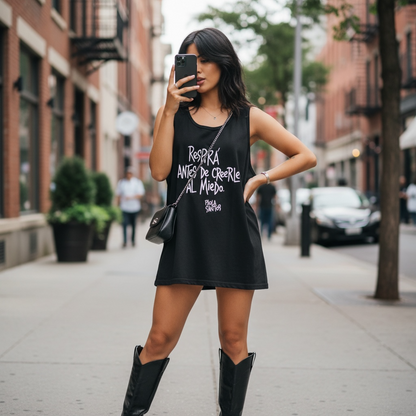 Tank top relajado-"Respirá antes de. creerle al miedo"