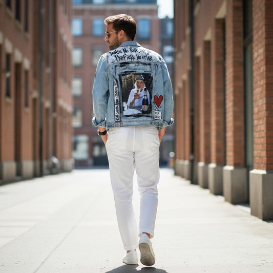 Campera Denim Intervenida "Dónde no puedo ser yo, prefiero no estar"
