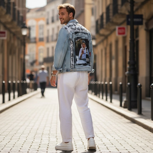 Campera Denim Intervenida "Dónde no puedo ser yo, prefiero no estar"