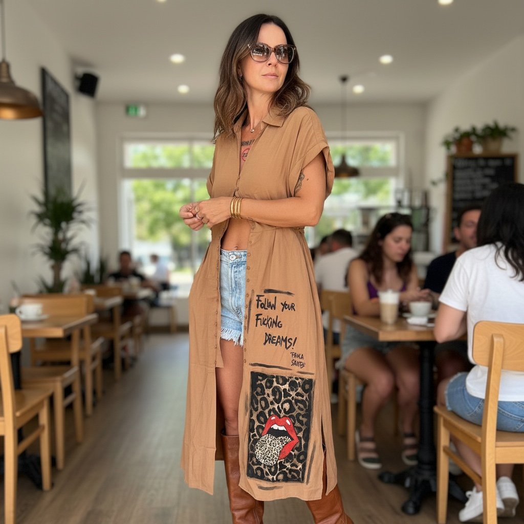 Sobrecamisa Larga Intervenida "Follow your fucking dreams"