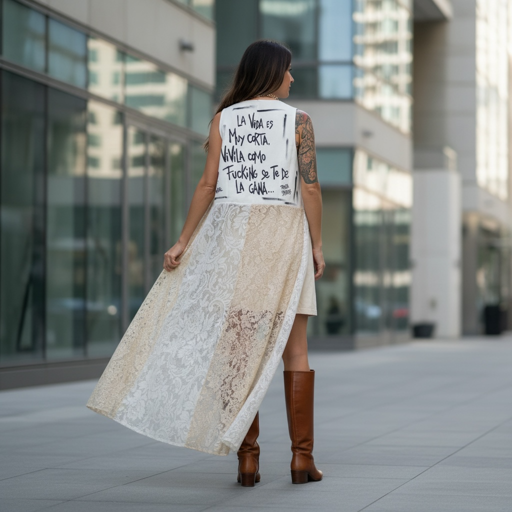 Chaleco de lino con patch de encajes - "La vida es muy corta. Vivíla como Fucking se te de la gana."