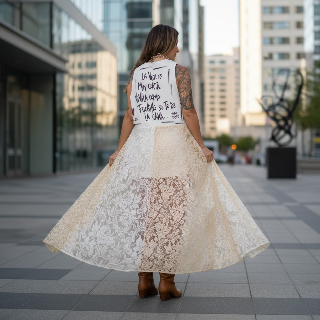 Chaleco de lino con patch de encajes - "La vida es muy corta. Vivíla como Fucking se te de la gana."