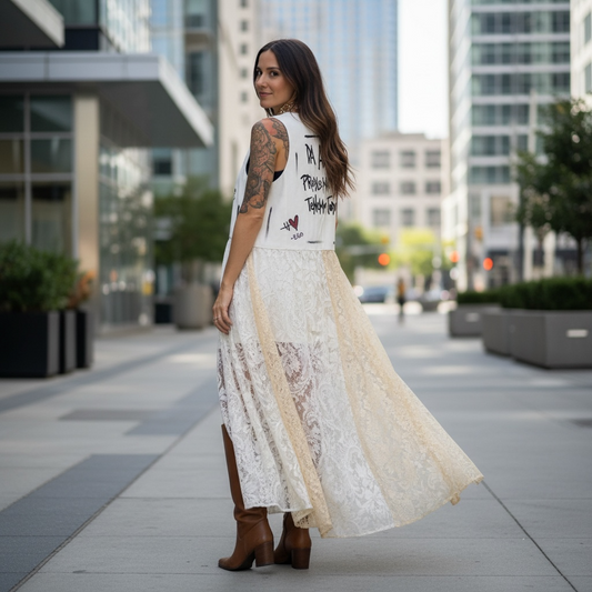 Chaleco de lino con patch de encajes - "Da amor, problemas tenemos todos"