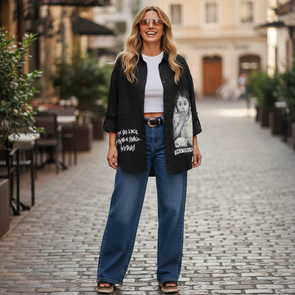 Camisa Oversize de Denim Liviano  "Si lo que vas a decir no mejora el silencio, no lo digas"