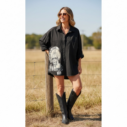 Camisa Oversize de Denim Liviano  "Preguntame si me importa"