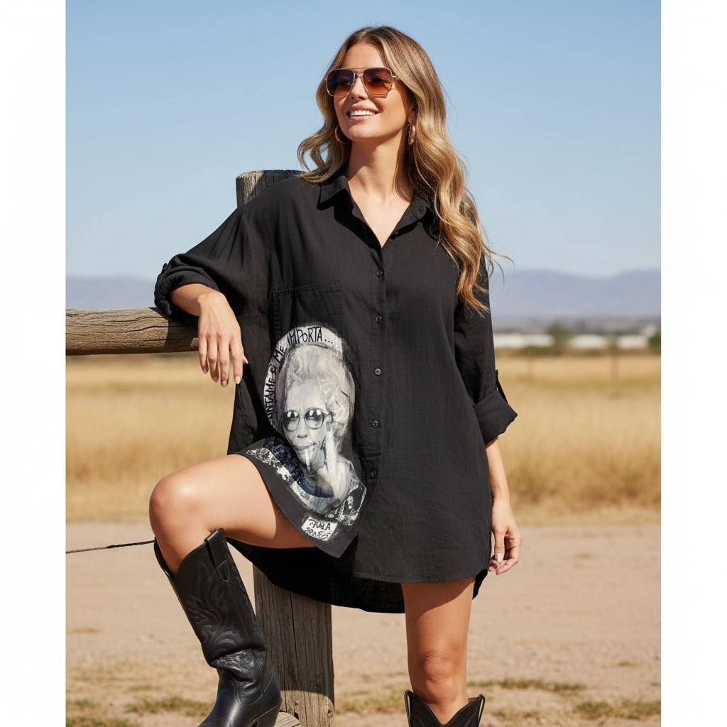 Camisa Oversize de Denim Liviano  "Preguntame si me importa"