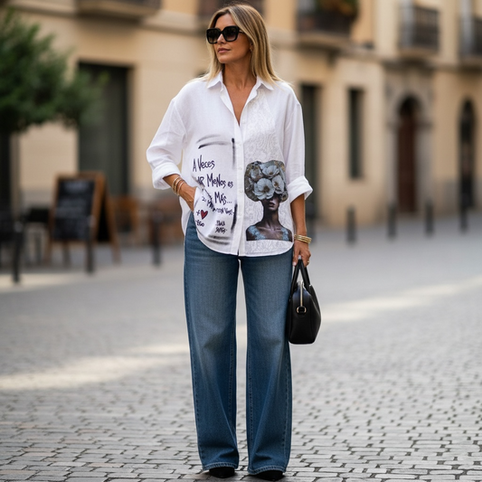 Camisa Lino Unisex - "A veces pensar menoe es cuidarse más"