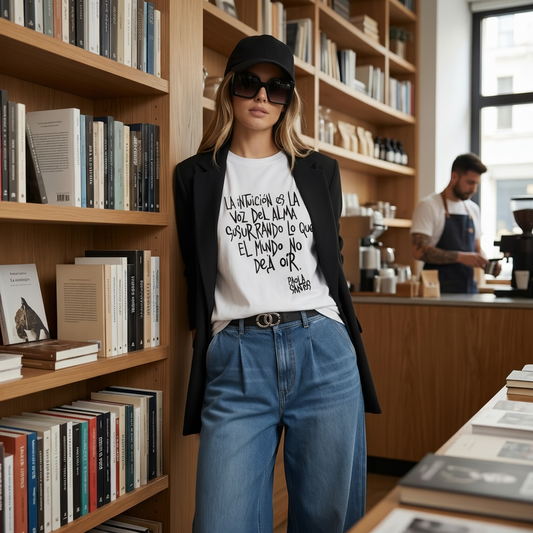 Remera oversize unisex "La intuición es la voz del alma susurrando lo que el mundo no deja oír"