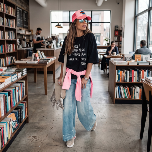 Remera oversize 100% algodón "A veces pensar menos es cuidarse más"