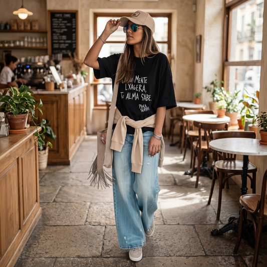 Remera oversize 100% algodón "Tu mente exagera, tu alma sabe"