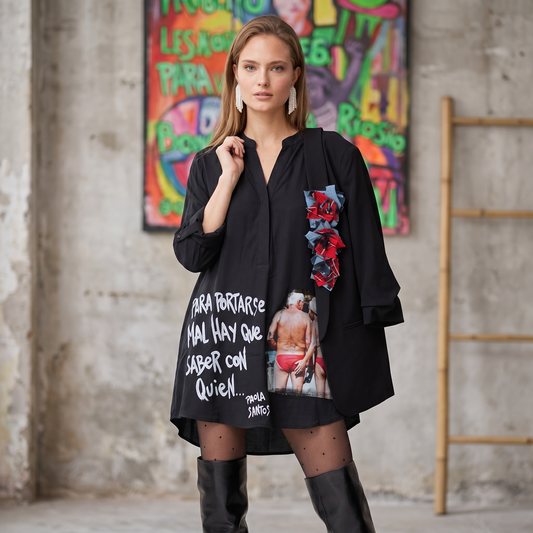 Camisa vestido intervenida "Para portarse mal, hay que saber con quien"