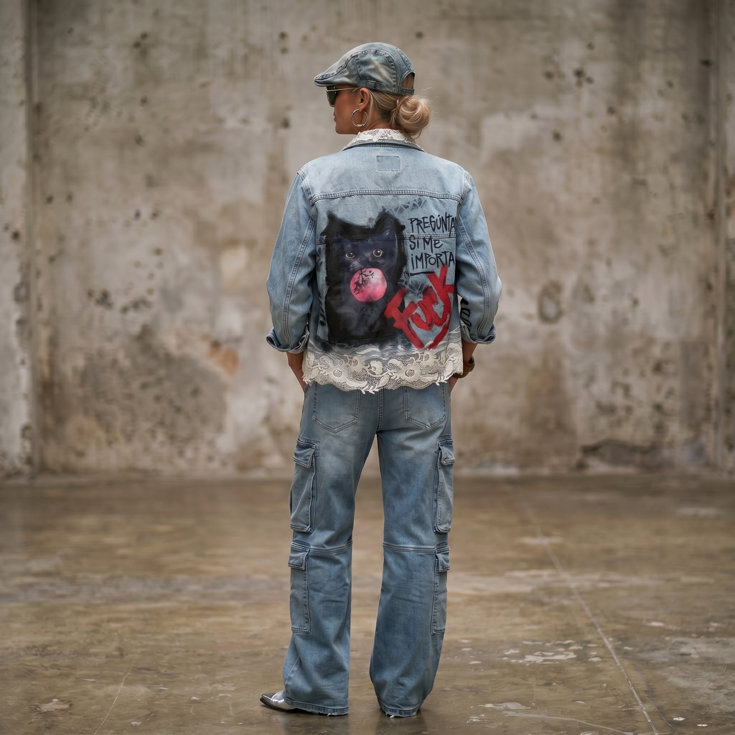 Campera Denim Intervenida “Preguntame si me importa"