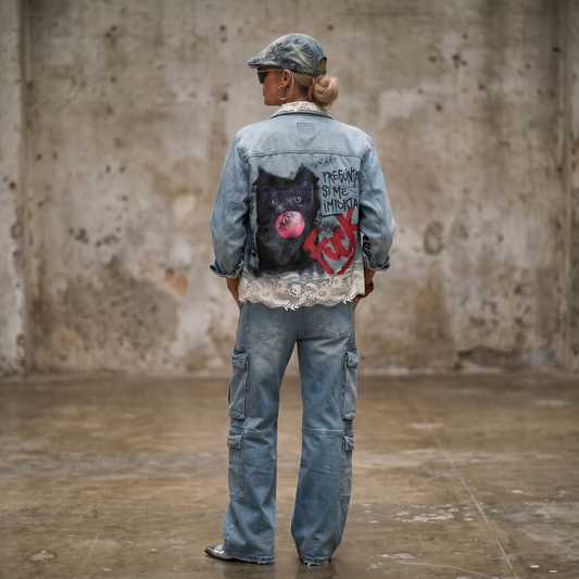 Campera Denim Intervenida “Preguntame si me importa"