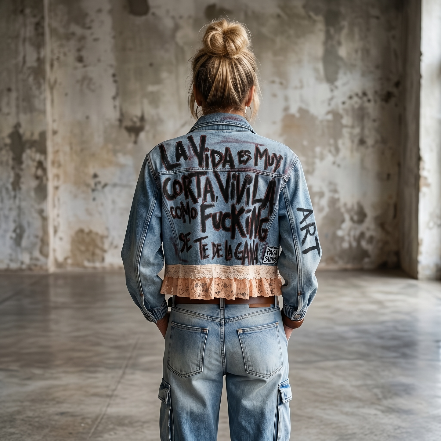 Campera intervenida “La vida es muy corta. Vivila como ficking se te dé la gana”