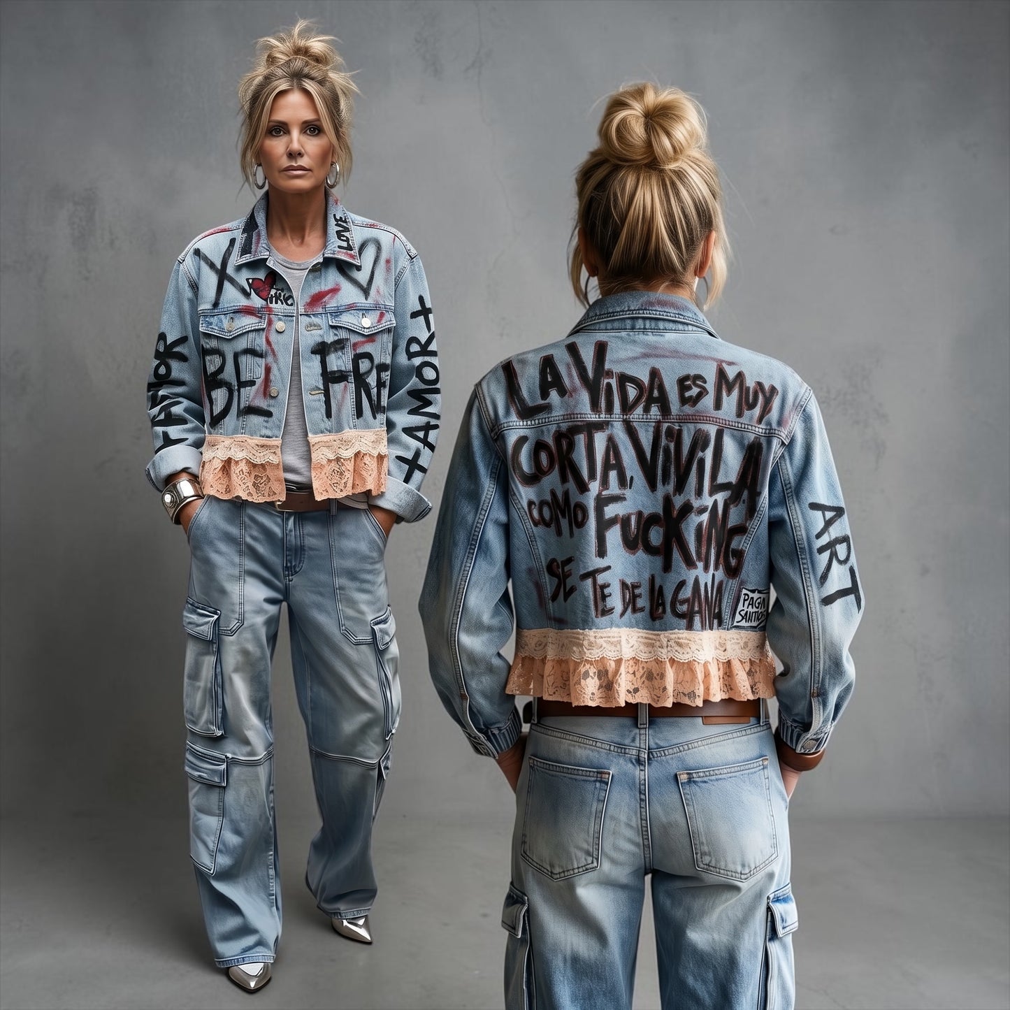 Campera intervenida “La vida es muy corta. Vivila como ficking se te dé la gana”