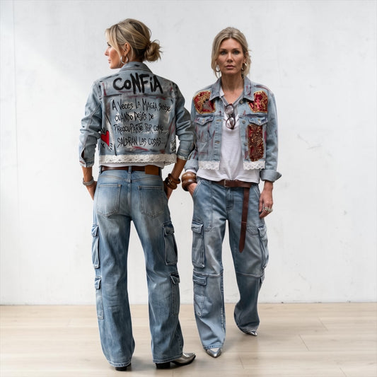 Campera de jean con bordado  "A veces la magia sucede cuando dejas de preocuparte por como saldrán las cosas"