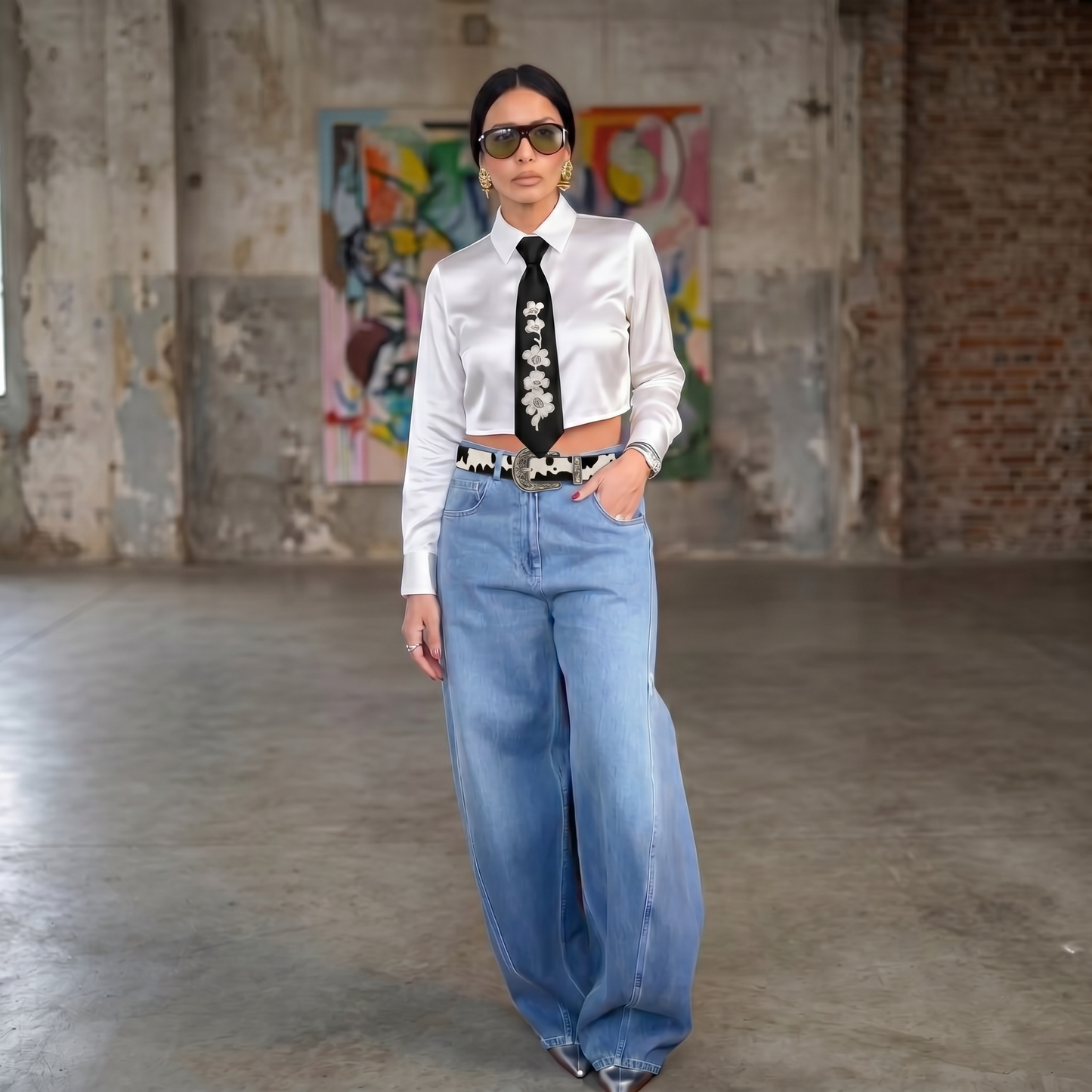 Camisa Crop Satinada