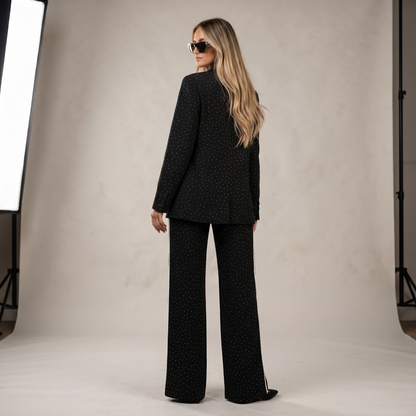 Pantalón Wide Leg Negro con Brillos y Spandex | Paola Santos