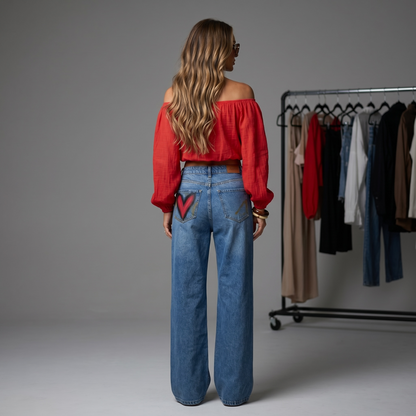Jean Wide Leg Pintado a Mano con Corazón | Pieza Única – Paola Santos