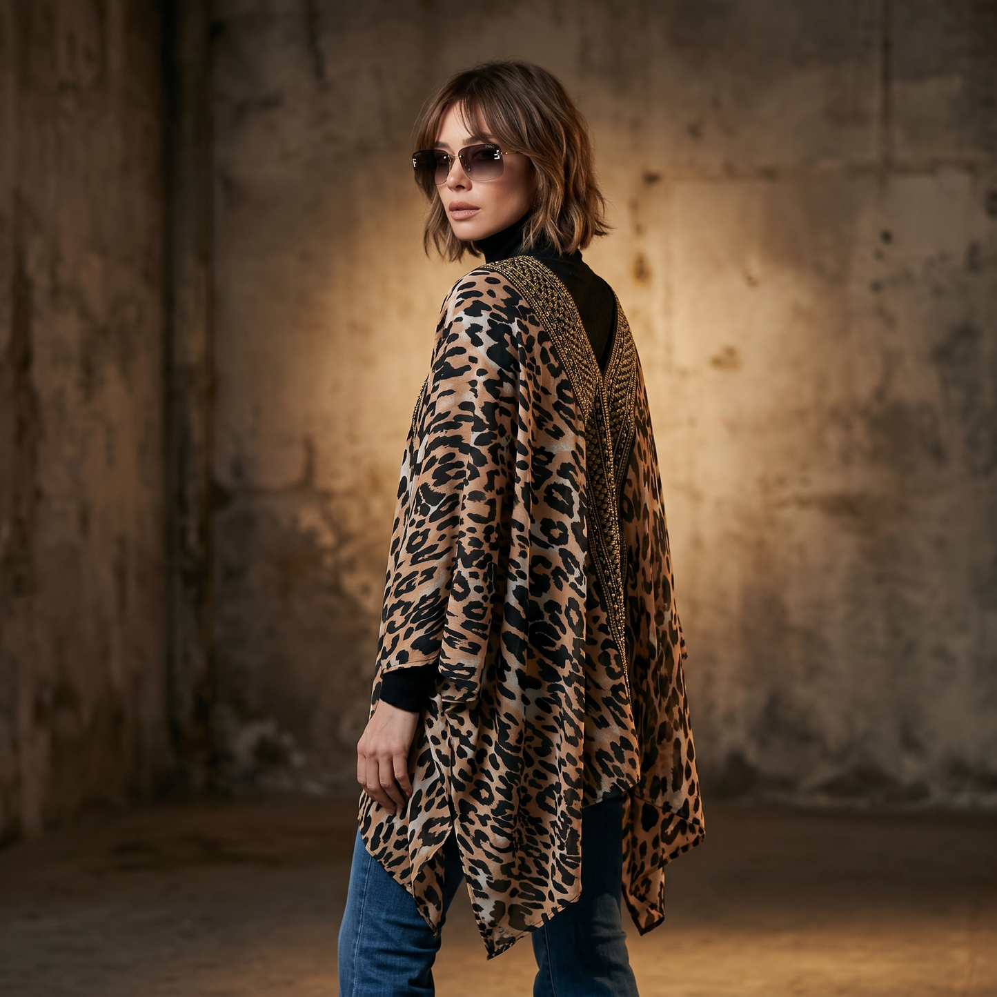 Kimono Animal Print con Detalles Dorados