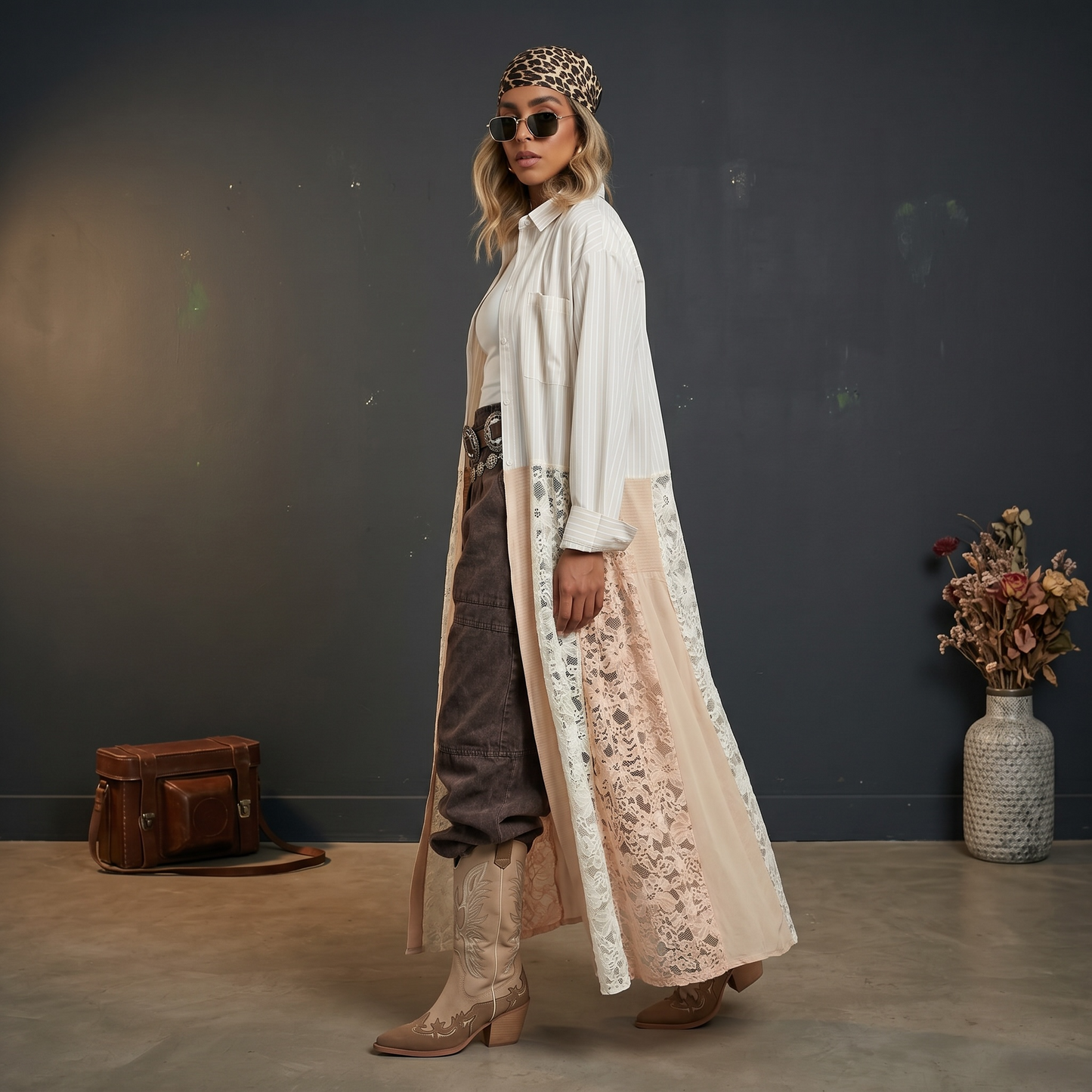 Kimono Camisero Intervenido con Encaje "Si pensaste que no ibas a poder, mirate hoy"