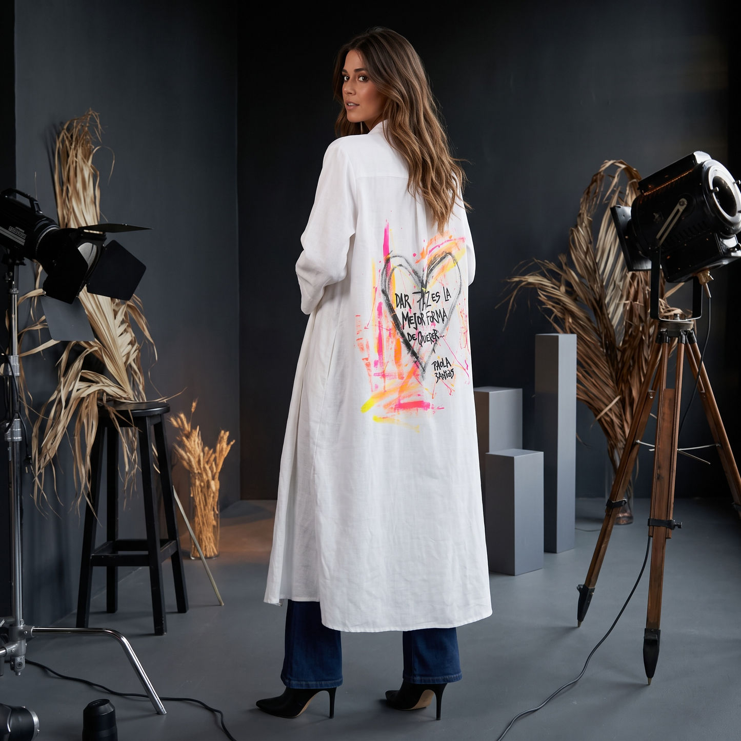 Kimono Largo de Lino Intervenido | Dar Paz es la Mejor Forma de Querer